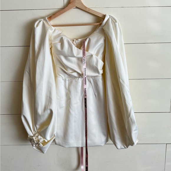 House of CB Dresses House Of Cb Carlyn Ivory Satin Balloon Sleeve